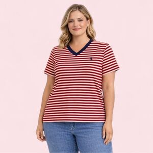 Polo Ralph Lauren Striped V-Neck Tee XL Preppy Golfcore Coastal Classic GUC